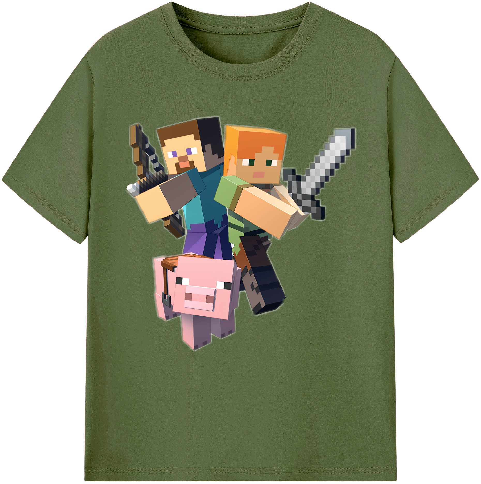 （画像用） マインクラフト ブロックの世界 Minecraft MC Block world 綿100％半袖Tシャツ（フロントプリント）